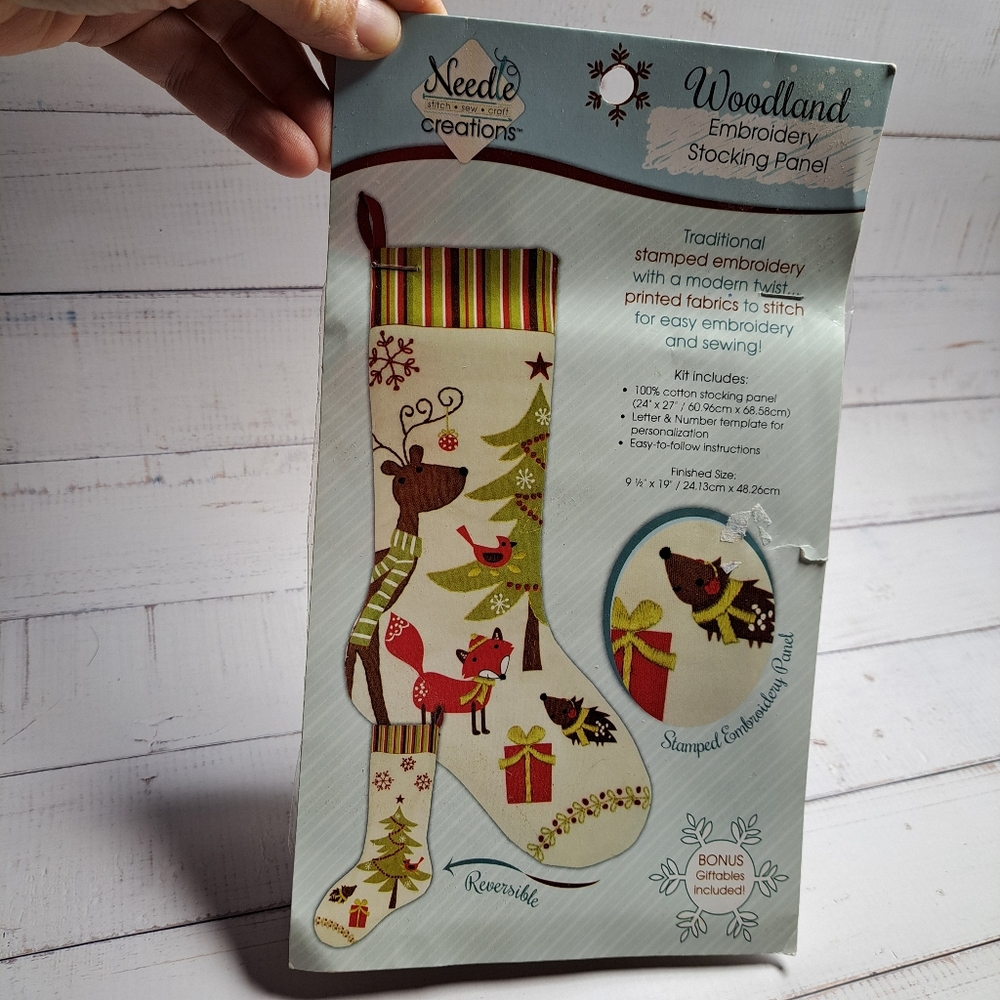 Woodland Embroidery Stocking Panel NWT